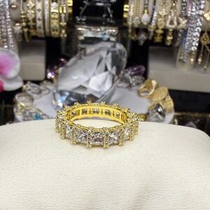 Yellow Gold Crystal Eternity Ring - Women Jewelry size 9
